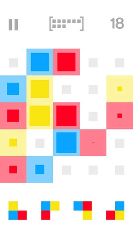 A colourful grid of pieces in Stickets.