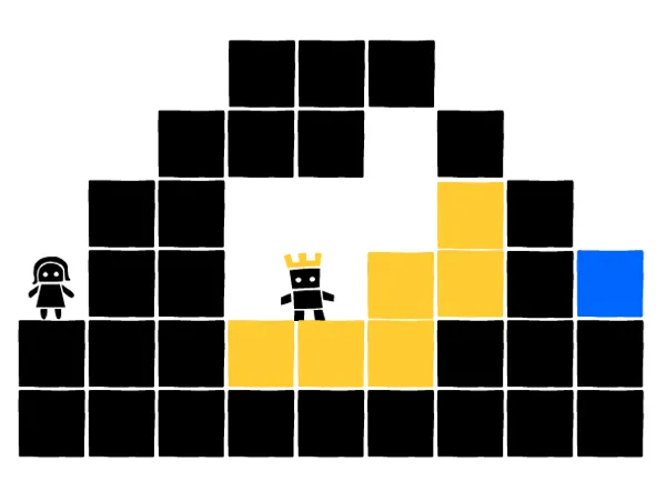 Midas puzzle with two characters separated by black and gold blocks.