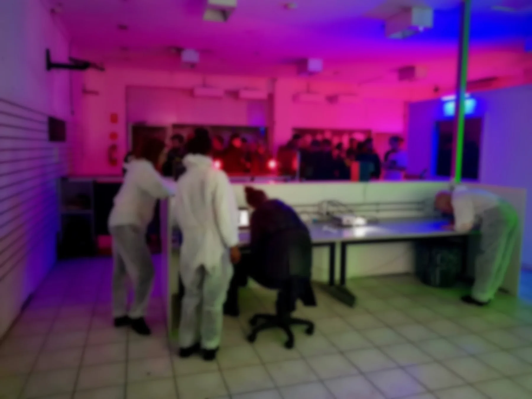 The bright pink-lit Gameshow room.